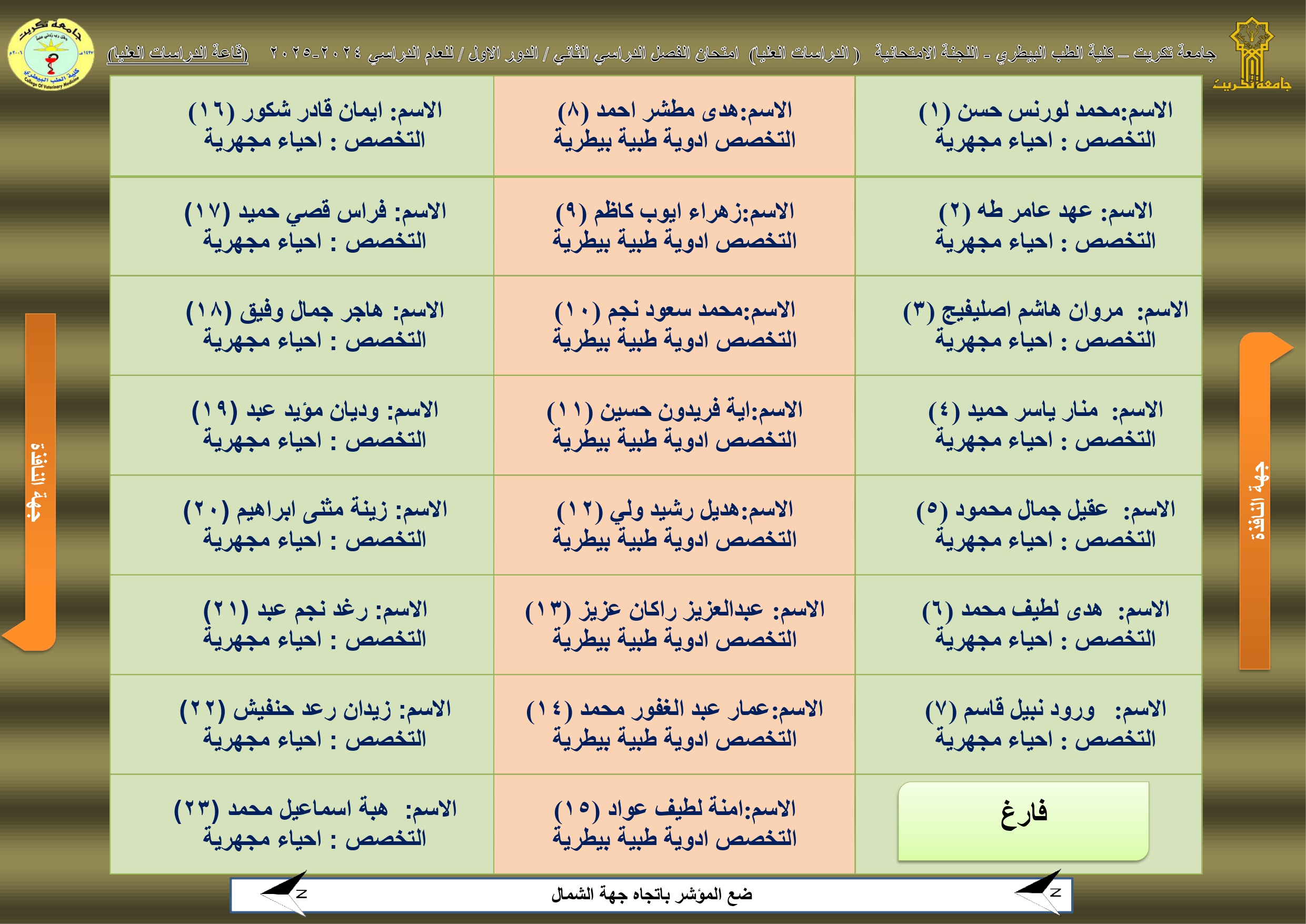 خارطة جلوس الدراسات العليا 2024-2025